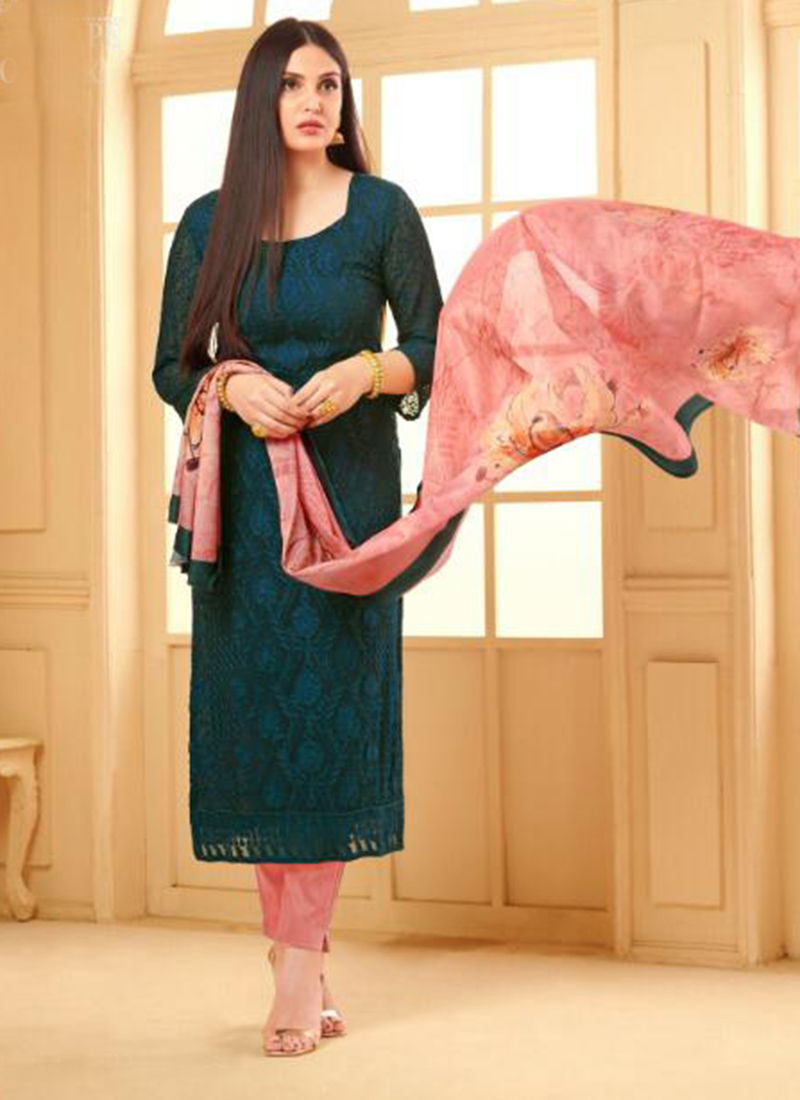 Dinnar 24 Plus Pure Chiffon Designer Party Wear Embroidered Chudidar Suit With Digital Print Dupatta Collection 3331-3338